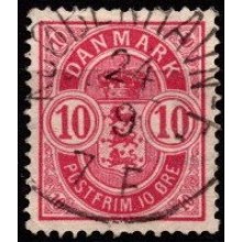 Store hjørnetal 10 øre anilinrosa.